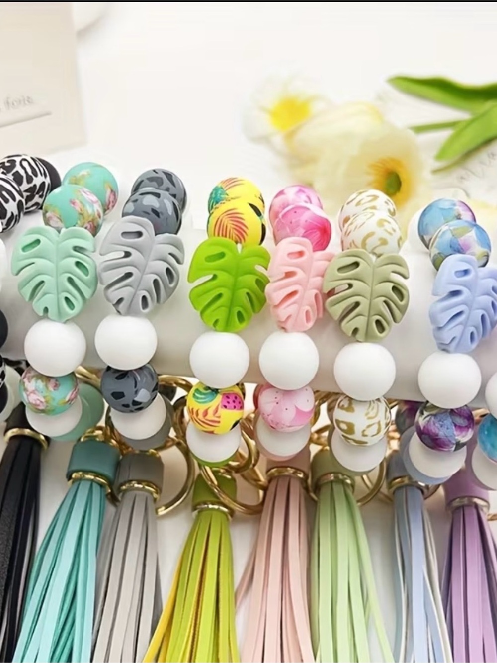 Silicone Leaf Tassel Keychain Bracelet -B22